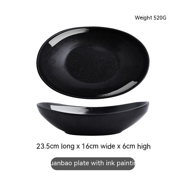 Japanese-style Ceramic Salad Dish Deep Plates Oval Ingot Plate