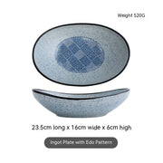 Japanese-style Ceramic Salad Dish Deep Plates Oval Ingot Plate