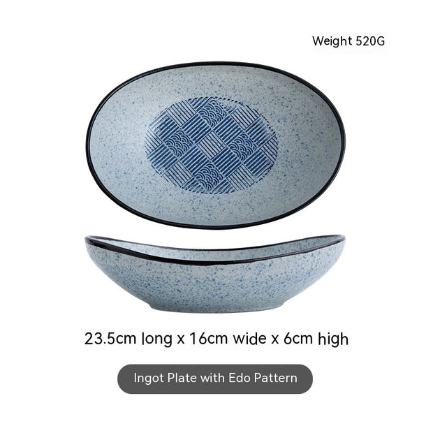 Japanese-style Ceramic Salad Dish Deep Plates Oval Ingot Plate