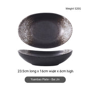 Japanese-style Ceramic Salad Dish Deep Plates Oval Ingot Plate