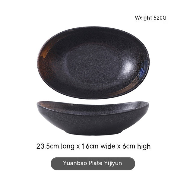 Japanese-style Ceramic Salad Dish Deep Plates Oval Ingot Plate