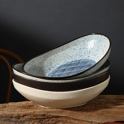 Japanese-style Ceramic Salad Dish Deep Plates Oval Ingot Plate